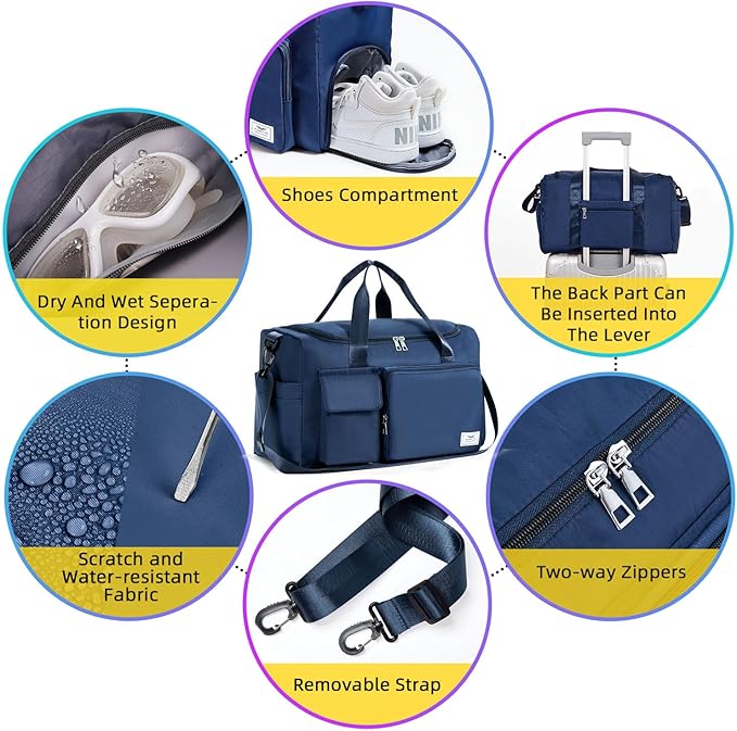 FIORETTO Women's Gym Duffle Bag with Shoes Compartment, 37L Capacity, Ideal for Travel, Gym, Sports, Duffel, Weekender-StrideForce Fitness