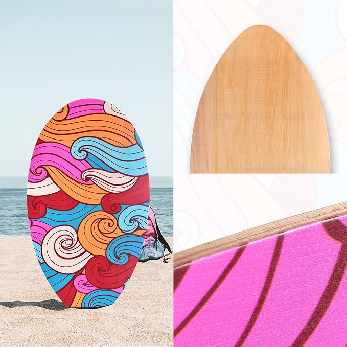 seething 35 Inch Skimboard with High Gloss Coat Wood Skim Board for Beginners,Kids, Teenagers, Adults and All Skimming-StrideForce Fitness