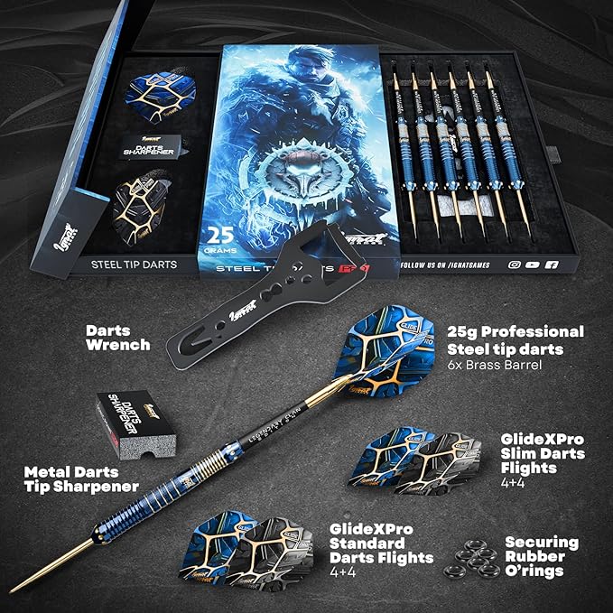 IgnatGames Premium Steel Tip Darts – 3/6/12 Pack Brass Barrels with Aluminum Shafts, 16 GlideXPro Flight Set, Tool Kit & Giftable Case-StrideForce Fitness