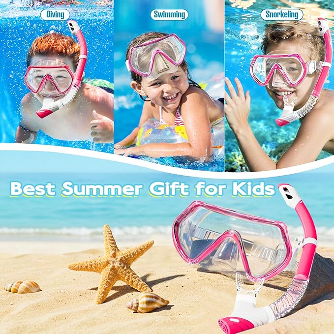 Snorkeling Gear for Kids, Kids Snorkel Set for Ages 3-14, Anti-Fog Diving Mask and Dry Top Snorkel Combo Set, Unisex Swimming Goggles-StrideForce Fitness
