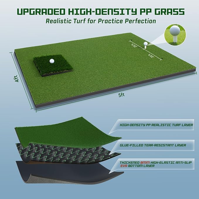 Upgrade Multi-Function Golf Hitting Mat – MyVoice 5x4ft Thickened Mat with Interchangeable Turf, Durable Non-Slip Base for Indoor & Outdoor Practice, Ideal for Golfers of All Levels-StrideForce Fitness