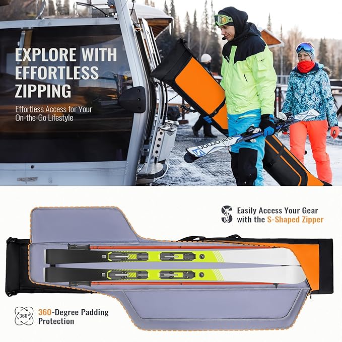 Ski Bag and Boot Bag Combo, Padded Skis Bag for Air Travel, Safety Reinforce Ski Carrier Bag Fits for Skis Up to 200 CM and Boots Up To Size US13, Water- resistant Ski Travel Bag-StrideForce Fitness