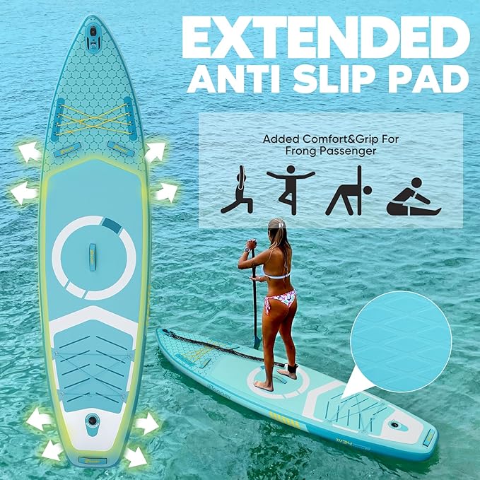Inflatable Paddle Board,Stand Up Paddle Board Set, Extra Wide SUP Board with Removable Fin, Floating Paddle, Hand Pump, Waterproof Phone Pouch,Traveling Board-StrideForce Fitness