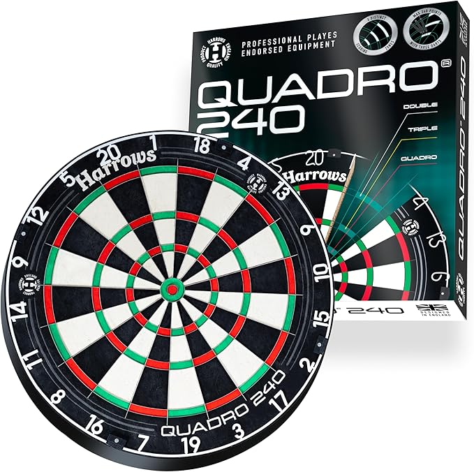 Harrows Dart Board Quadro I Unique and Exclusive 3 Scoring Zones I Ultimate Challenge 240 Maximum Score I Darts Board with Ultra Thin Knife Wire I Compatible with Dart Board Stand, Dart Board Lighting-StrideForce Fitness