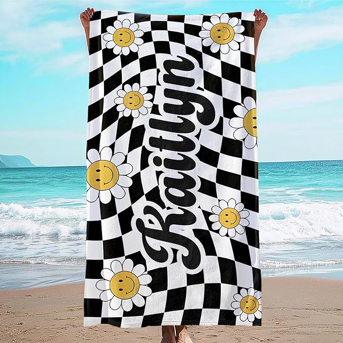 JML Personalized Beach Towel with Name, Custom Flower Beach Towel, Customized Microfiber Pool Towel, Quick Dry & Absorbent Swim Towel for Adult,Mother's Day, Birthday, Summer Holiday,Vacation-StrideForce Fitness