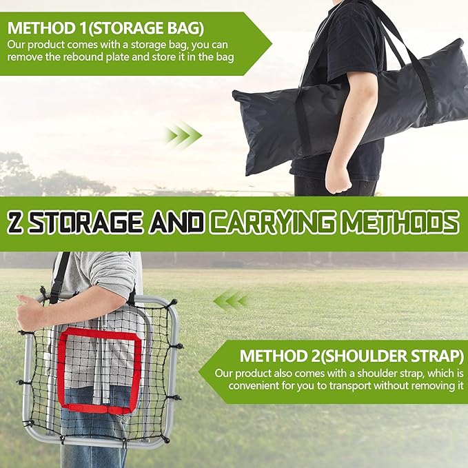 3' x 3'/1.67' x 1.67' Pro Portable Baseball and Softball Rebounder Adjustable Heavy Duty Pitch-Back Net with Bag Strap Fielding Trainer Net 3 Angles Ground Balls Line Drives Pop Flies-StrideForce Fitness