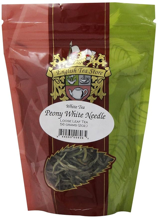 Peony White Needle White Tea by English Tea Store | Loose Leaf | Rare Silver Bud & Two Leaf Selection | Smooth Apple-Like Taste | Premium Grade | Naturally Withered | 2oz Pouch | From Fujian China-StrideForce Fitness