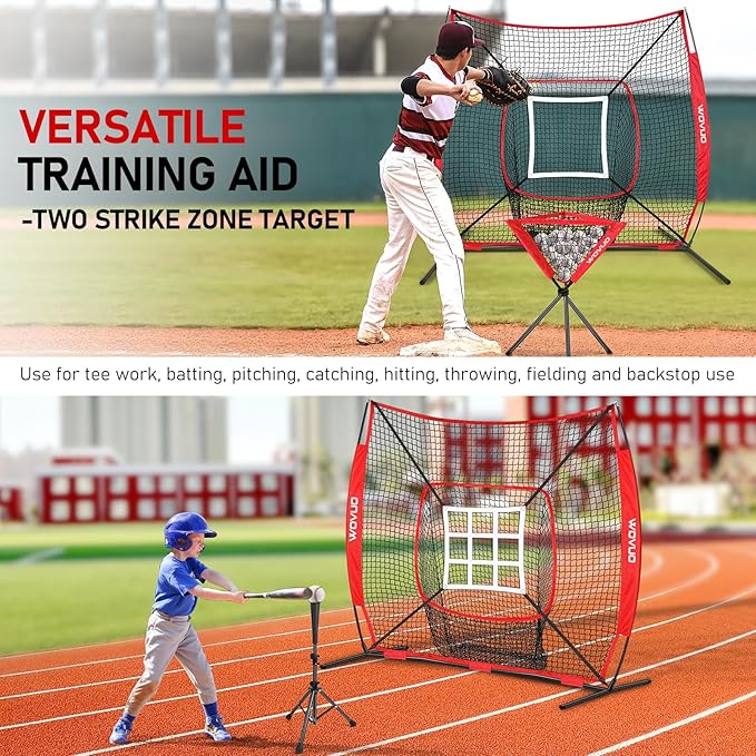 7x7 ft Baseball Net for Batting Pitching Hitting, Softball Pitching Net with Strike Zone, Tee, Ball Caddy, Softball Batting Net Baseball Training Equipment for Kids Adult Youth Sport Practice-StrideForce Fitness