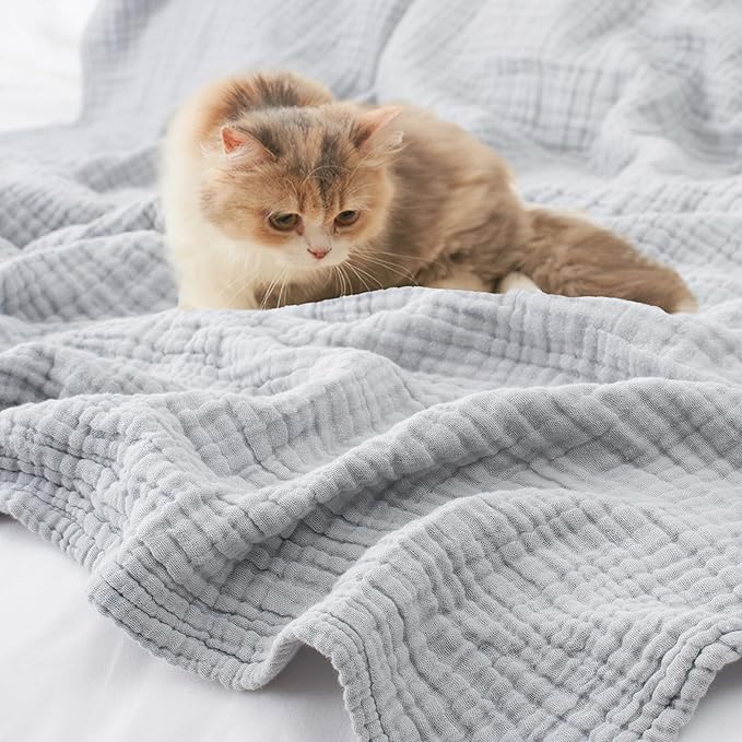 Carriediosa 100% Cotton Muslin Throw Blanket 66" X 90" Twin XL Size，4-Layers Summer Gauze Throws for Bed Couch，Soft Lightweight Breathable Linen Blankets Bedspread for Adults All Season，Grey-StrideForce Fitness