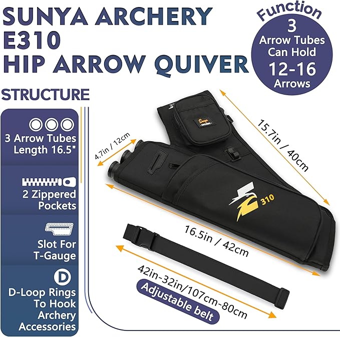 SUNYA Archery Hip Quiver for Arrows. Includes 3 Tubes Arrow Holder, Accessories Pockets and Waist Belt. Fit for Compound and Recurve Bow Practice.-StrideForce Fitness
