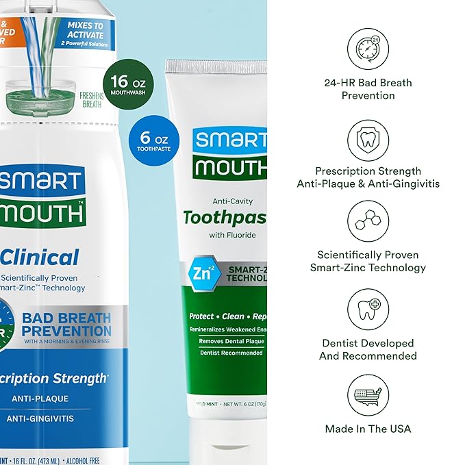 SmartMouth Clinical DDS Activated Mouthwash & Toothpaste, Bad Breath, Bleeding Gums Support