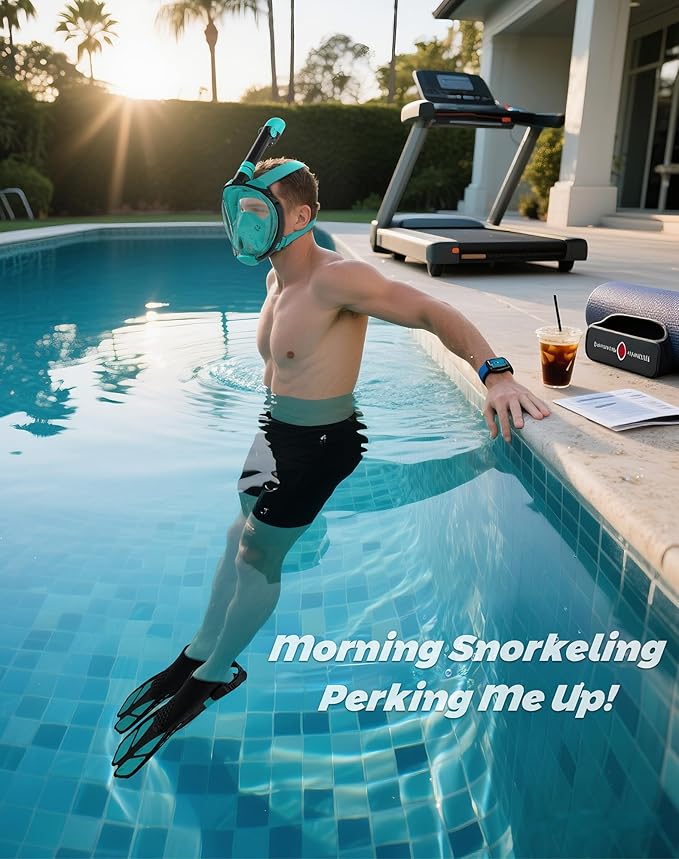 Mask Fins Snorkeling Gear for Adults, Full Face Snorkel Mask & Adjustable Swim Fins Snorkel Set, Panoramic View Snorkel Mask Dry Top Anti-Fog Anti-Leak-StrideForce Fitness