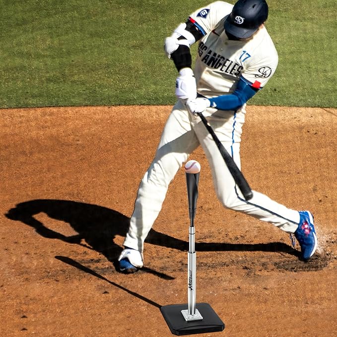 Portable Batting Tee for Baseball/Softball, Height Adjustable 24-46 inches Softball Tee for Kids and Adults,Baseball Tee with Rubber Top,Metal Base,Easy Transport and Assemble Hitting Tee-StrideForce Fitness