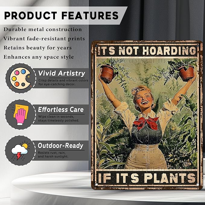 Retro Garden Metal Sign It's Not Hoarding If It's Plants Vintage Gardening Decor Metal Plaque for Parlor Yard Oasis Backyard Patio Greenhouse Decoration 12 * 16inch-StrideForce Fitness