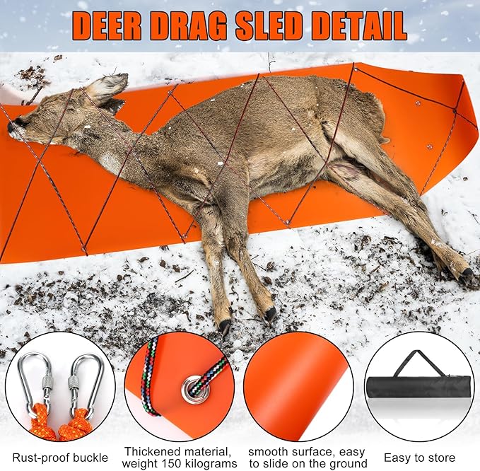 Deer Drag Sleds Set,Deers Drag Harness and Drag Sleds with Heavy Duty Deer Drag Strap Rope Elastic Tying Belt Storage Bag and 2 Tying Ropes Hunting Equipment for Deers Hauling Elk Turkey Game Animals-StrideForce Fitness