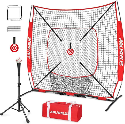 6'X6' Baseball Softball Practice Net,Pitching Net,Batting Net,with Bonus Strike Zone,Target and Bow Frame,for Hitting,Pitching,Catching-StrideForce Fitness