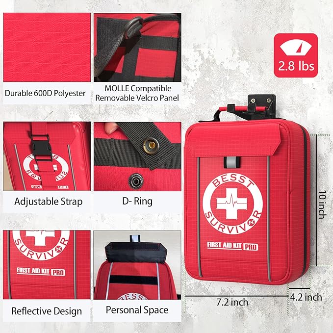 Professional Trauma First Aid Kit - Military-Grade Labelled Compartments & MOLLE System for Workplace, Outdoor, Car, Boat, Hurricane Emergencies 265 Piece Emergency Necessities Kits-StrideForce Fitness