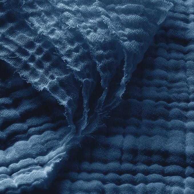 Carriediosa 100% Cotton Muslin Throw Blanket 108" X 90" King Size，4-Layers Summer Gauze Throws for Bed Couch，Soft Lightweight Breathable Linen Blankets Bedspread for Adults All Season，Navy Blue-StrideForce Fitness