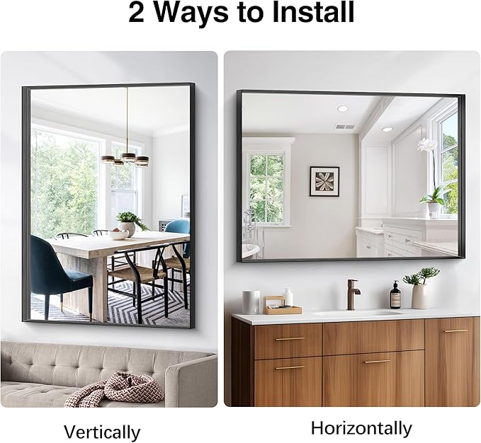 Black Bathroom Mirror, 36x48 Inch Rectangular Deep Frame Mirror, Large Wall Mounted Bathroom Vanity Mirror Over Sink for Bedroom,Restroom, Living Room, Hangs Vertically or Horizontally-StrideForce Fitness