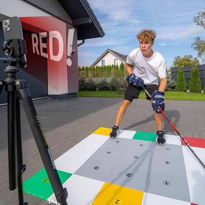 Hockey Revolution 360 Zone Lit - Professional Training Flooring Tiles - Improve StickHandling and Moving, Speed on Ice, Exercise, Fitness - Indoor and Outdoor Practice Zone with Hockey Trainer App-StrideForce Fitness