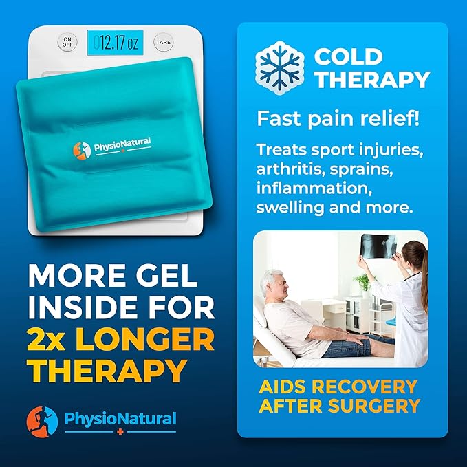 PhysioNatural Ice Pack for Knee Pain Relief, Reusable Gel Ice Wrap for Leg Injuries, Swelling, Knee Replacement Surgery, Cold Compress Therapy for Arthritis, Meniscus Tear and ACL-StrideForce Fitness