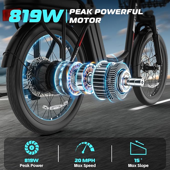 Caroma Electric Scooter with Seat, 48V Removable Battery E-Bike, Up to 30Miles&20MPH, 500/800/1200W Motor, 20" Fat Tire Adult Electric Bicycles for Commuting with Basket-StrideForce Fitness