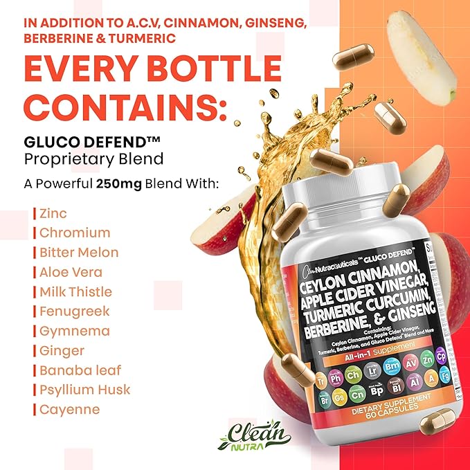 Clean Nutraceuticals Ceylon Cinnamon Turmeric Apple Cider Vinegar Ginseng Berberine Plus Bitter Melon Gymnema Milk Thistle Fenugreek - 2Pack-StrideForce Fitness