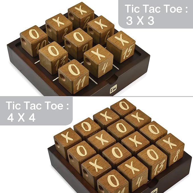 Super SIX : Wooden Multi Board Game: Tic Tac Toe + Shut The Block + 15 Number Sliding Puzzles for Kids and Family-StrideForce Fitness