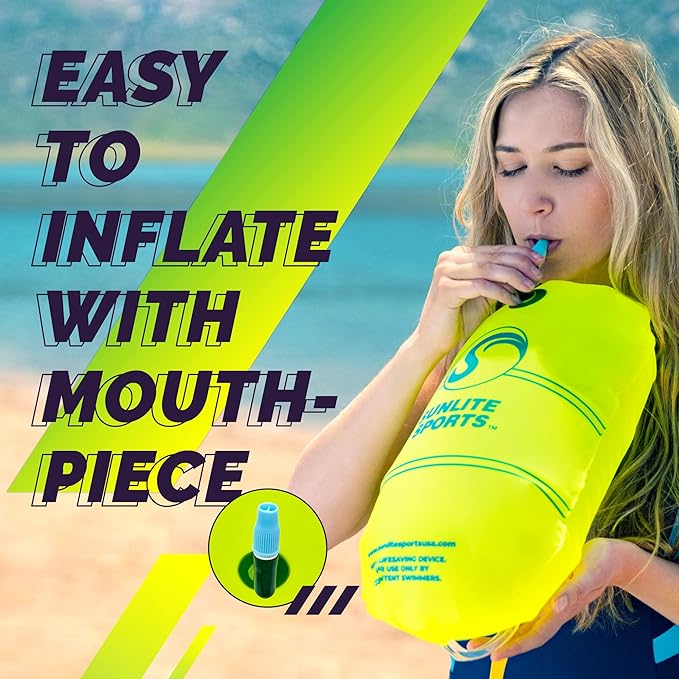 Sunlite Sports Swim Buoy Premium Quality, Highly Visible Waterproof Safety Marine Float Training for Open Water Swimming, for Swimmers, Triatheletes, Kayakers, Snorkelers, Throwable Flotation Device for Adults-StrideForce Fitness