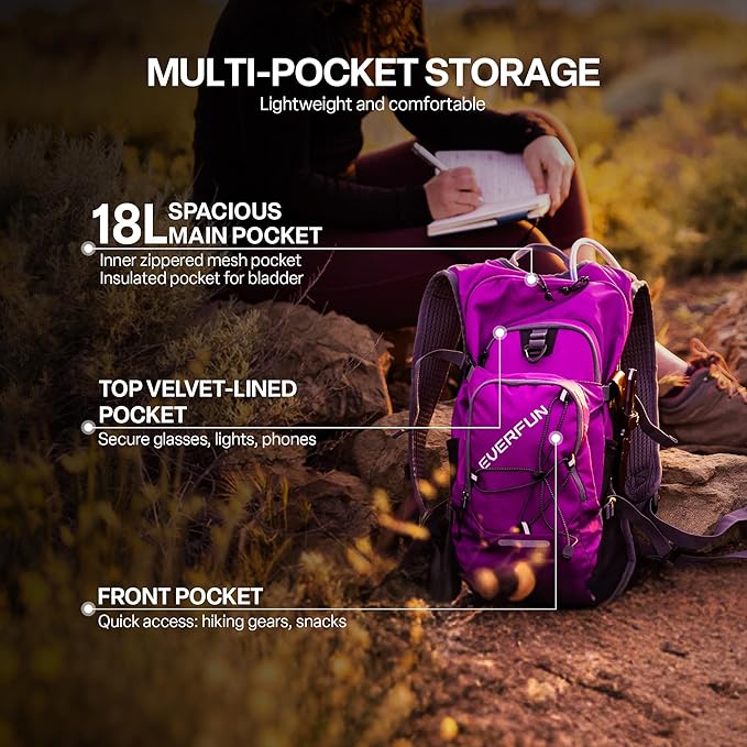 Everfun Hydration Backpack 18L with Water Bladder 2L/3L Hiking Water Backpack Women Men Hydration Pack Insulated Lightweight Day Hydropack with Storage for Hiking, Biking, Running, Festival-StrideForce Fitness