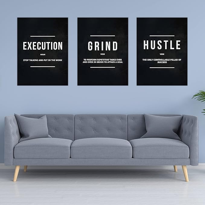 Success Canvas Painting Wall Art Quote Motivational Wall Art Execute Wall Decor 3 Pieces Black Poster Positive Inspirational Framed Artwork Prints Picture for Living Room Office 60''Wx 28''H-StrideForce Fitness