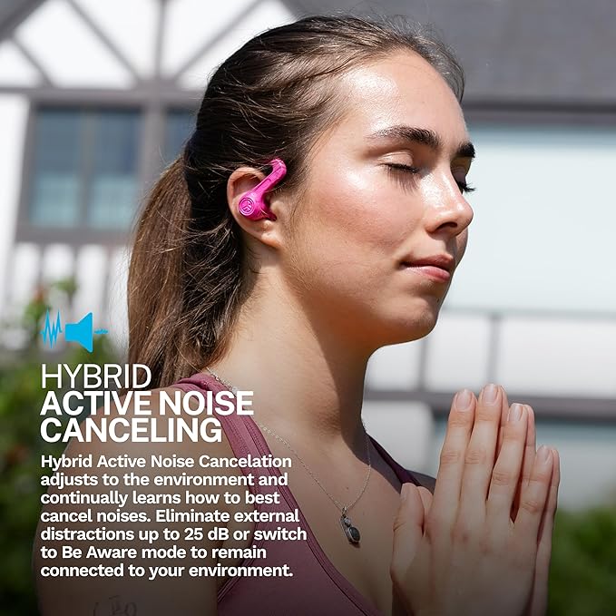 JLab JBuds Sport ANC 4 True Wireless Bluetooth Earbuds + Charging Case, Pink, Swipe + Touch Controls, Hybrid Active Noise Cancelation, Multipoint Connect, Customized Settings App-StrideForce Fitness