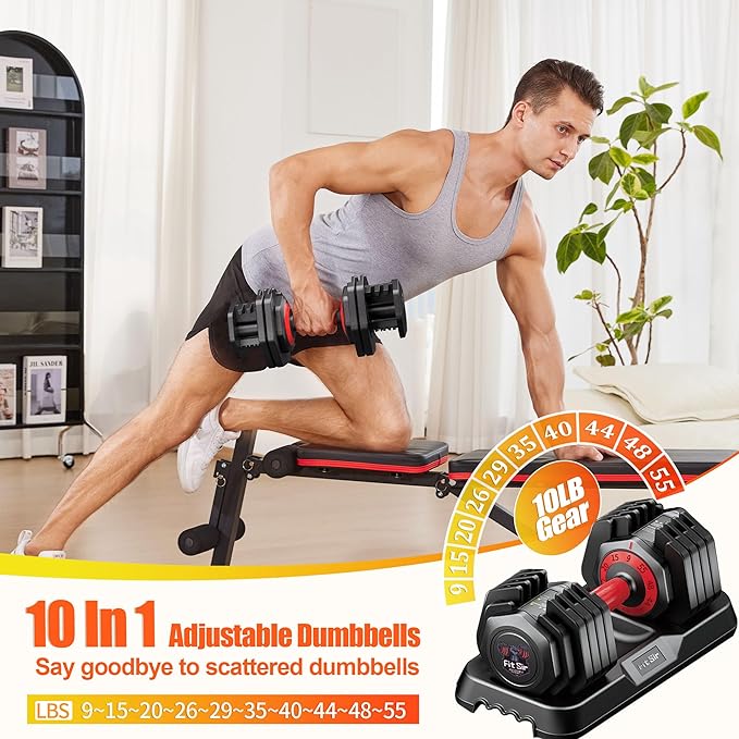 Adjustable Dumbbell Set 25/55/90LBS,10 in 1 Free Weights Dumbbell with Anti-Slip Texture Handle,1 Sec Speed Adjustment Men/Women Gym and Home Strength Training Equipment.-StrideForce Fitness
