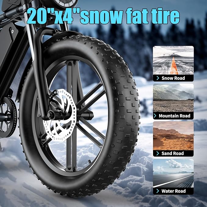 Electric Bike for Adults 1500W Motor 20" Fat Tire All-Terrain E-Bike 60-75 Miles 32MPH Electric Dirt Bike for Road Sand Mountain Snow - 48V 20AH Battery Powered Electric Motorcycle-StrideForce Fitness