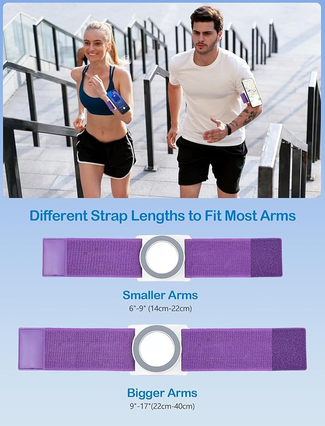 TOPGO Magnetic Running Phone Holder for iPhone, HD Mirror & Extendable Anti-Drop Rope for Gym/Yoga, 360° Rotatable Wrist Phone Holder, Fits iPhone 16 Pro & Android (Purple, 2 Straps)-StrideForce Fitness