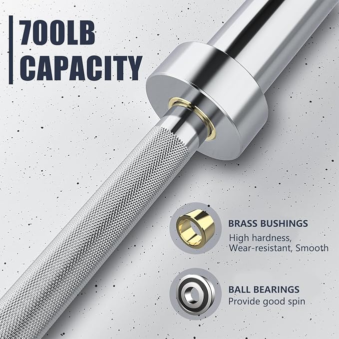 TECHNOAGE 7FT Olympic Barbell Olympic Bar Solid Chrome Barbell 700LBS Load Capacity(2-Inch Plate) for Weightlifting, Squats, Dead-Lifts, Presses, and Lunges-StrideForce Fitness
