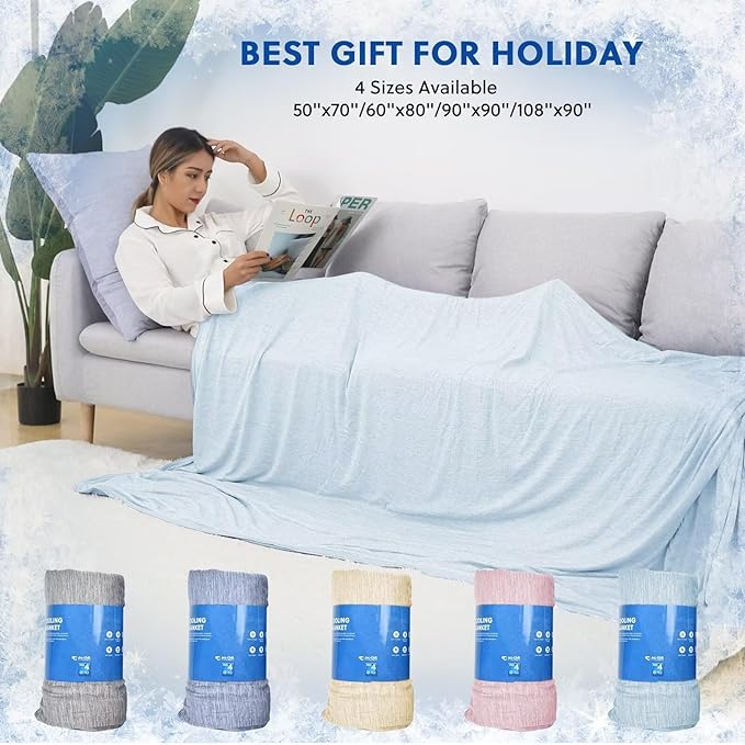 HOMFINE Cooling Blankets for Hot Sleepers - Summer Blanket Thin Lightweight Breathable Soft Double Side Enhanced Cooling for Bed Couch Sofa, Keep Cool for Night Sweats (Light Blue, 90 x 90 inches)-StrideForce Fitness