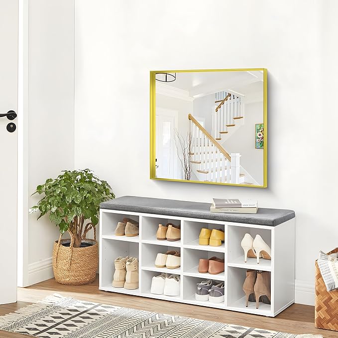 Gold Bathroom Mirror, 30x30 Inch Rectangular Framed Mirror, Large Wall Mounted Bathroom Vanity Mirror Over Sink for Bedroom,Restroom, Living Room, Hangs Vertically or Horizontally-StrideForce Fitness