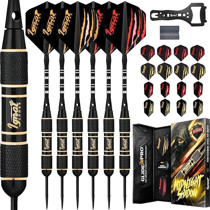 IgnatGames Premium Steel Tip Darts – 3/6/12 Pack Brass Barrels with Aluminum Shafts, 16 GlideXPro Flight Set, Tool Kit & Giftable Case-StrideForce Fitness