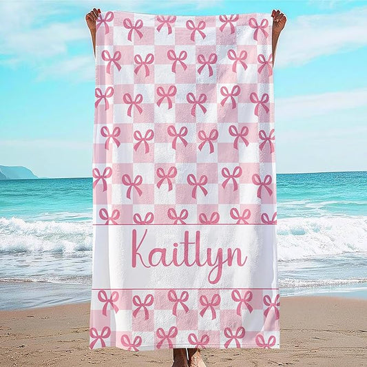 JML Personalized Beach Towel with Name, Custom Beach Towel with Text, Customized Bow Microfiber Pool Towel, Quick Dry & Absorbent Swim Towel for Adult,Anniversary, Birthday, Summer Holiday,Vacation-StrideForce Fitness