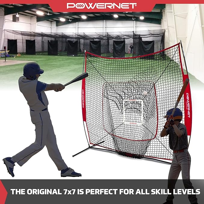 PowerNet Baseball Softball Practice Net 7x7 with Baseball Accessories for Practice Pitching, Batting & Fielding, Ball Caddy, Weighted Baseballs, Tee-StrideForce Fitness
