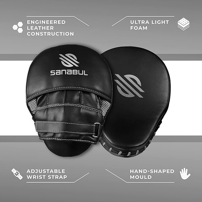 Sanabul Essential Curved Punching Mitts for Boxing, MMA Muay Thai Boxing Pads for Training, Punch Focus Mitts, Hand Pads Sparring Gear, Strike Shield-StrideForce Fitness
