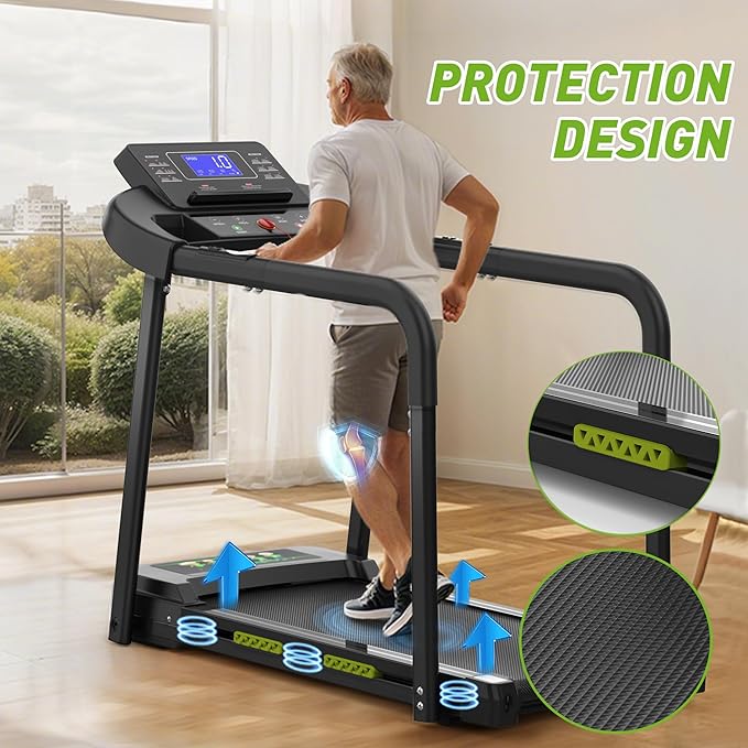 FYC Walking Treadmill for Seniors with Extended Handrails & Deck, Composite Shock-Absorbing Treadmill for Seniors, Optional APP Control, 300 LBS Capacity-StrideForce Fitness