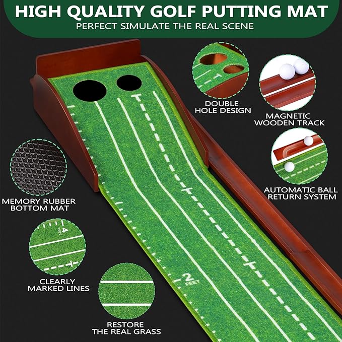 Urban Deco Putting Green Indoor, Golf Putting Mat Putting Matt with Auto Ball Return Training for Indoor and Outdoor Practice, Mini Golf Game for Home Office Backyard, Golfer Man Gift-StrideForce Fitness