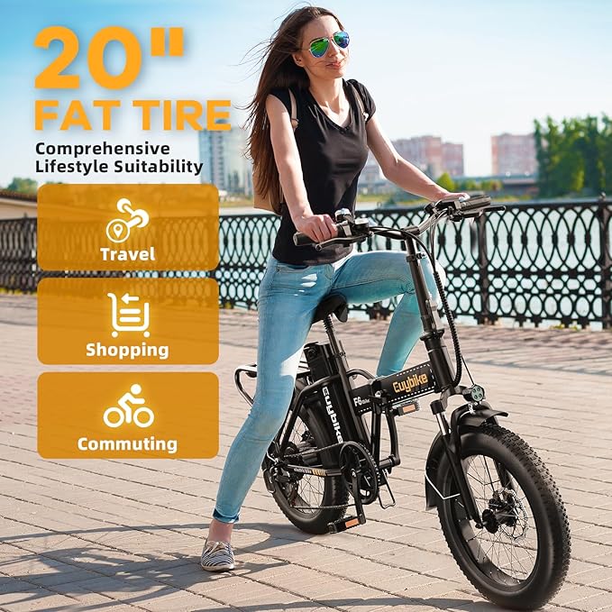 1000W Folding Electric Bike, 48V 20AH Large Removable Battery E Bike, 30+MPH, 80 Miles Max Range, 20" Fat Tire Electric Bike for Adults, Adult Electric Bicycles for Commute Beach Snow-StrideForce Fitness