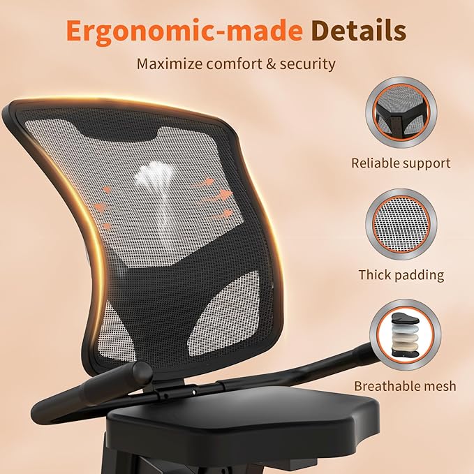 JEEKEE Recumbent Exercise Bike for Seniors,Stationary Bikes for Home, 300LB Capacity & 16 Levels Magnetic Resistance, Heart Rate Handle-StrideForce Fitness