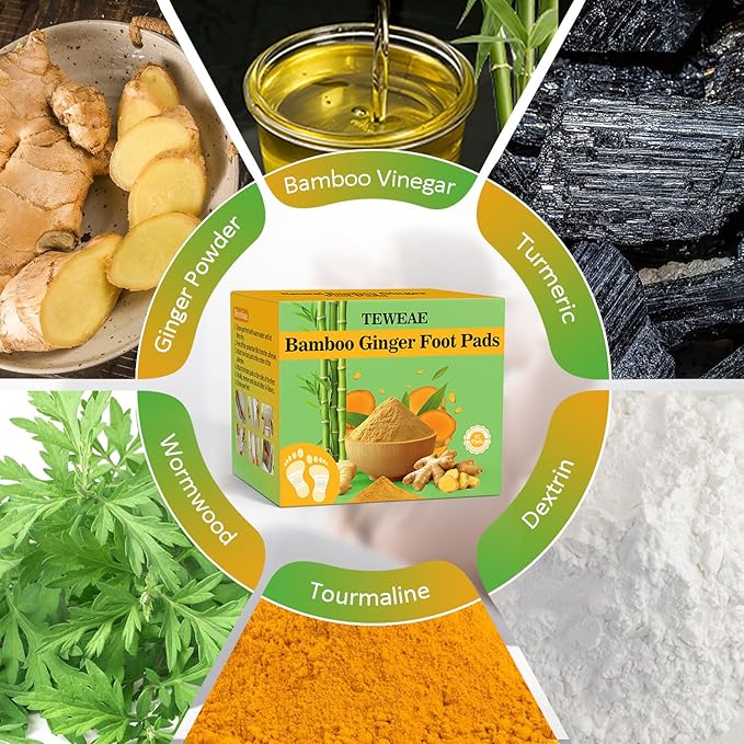 62 Pads Foot Pads Natural Turmeric & Ginger, Wormwood, Bamboo Vinegar, 62Pads Goodnight Pads Included 62 Adhesive Sheets-StrideForce Fitness