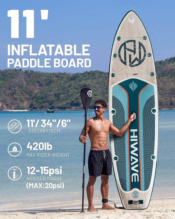 Inflatable Paddle Board 11 '* 34 "* 6" Extra Wide Sup Board, 420lb Capacity Paddle Board for Adults, Suitable for Sea and Lakes, 2+1Family Board-StrideForce Fitness