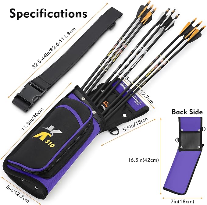 SUNYA X510 Field & Competition Hip Arrow Quiver | 3-Slot Noise-Free Archery Quiver with Sturdy Storage System (42x18cm)-StrideForce Fitness