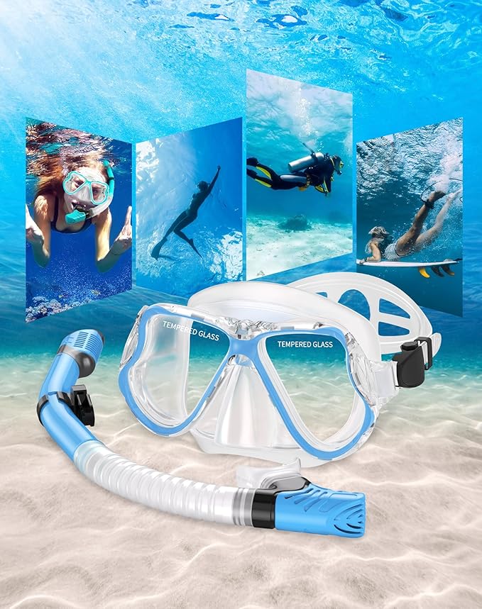 Greatever Dry Snorkel Set,Panoramic Wide View,Anti-Fog Scuba Diving Mask,Professional Snorkeling Gear-StrideForce Fitness